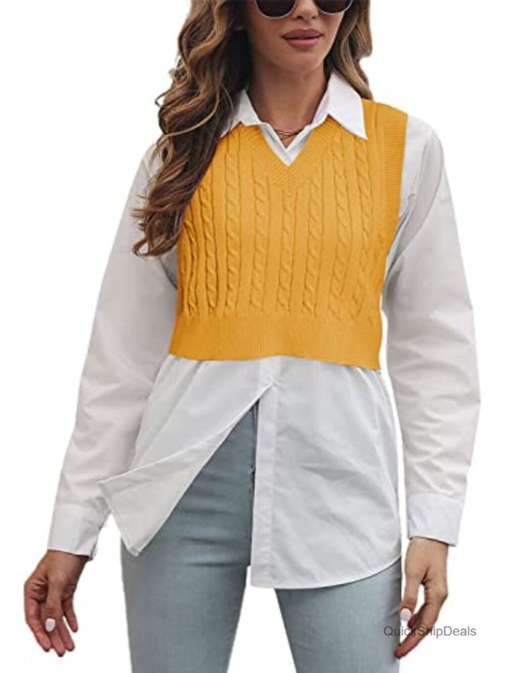 Sleeveless Sweater Vest V-Neck Cropped Tank Top Preppy Casual Style